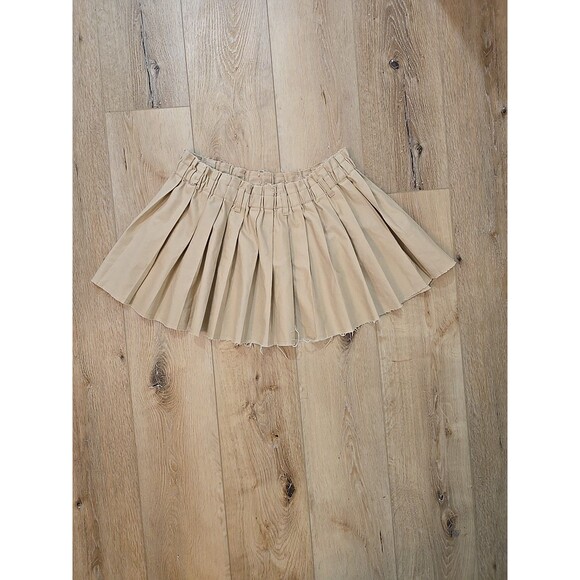 Y2K Paperbag Pleated Mini Skirt Womens Med Grunge Beige Raw Hem Skater Divided - Picture 5 of 7